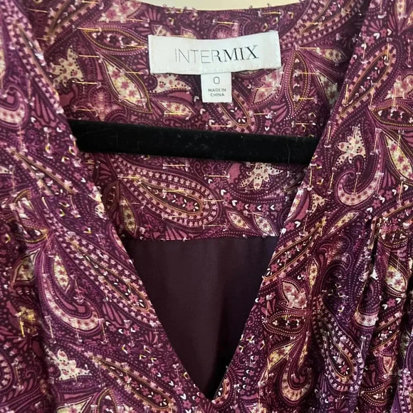 652 Intermix Lana Printed Smocked Mini Dress Size 0 Color maroon - Picture 5 of 7